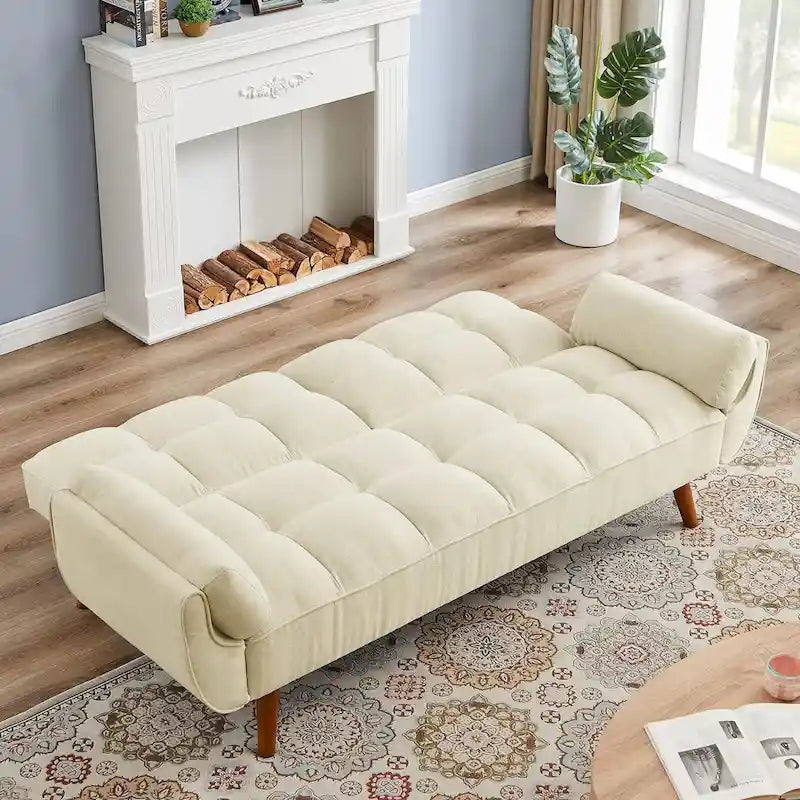 75.39 IN. Futon Sofa Bed, Convertible Upholstered Couch Sleeper with Reclining Sleeper Split Tufted Back