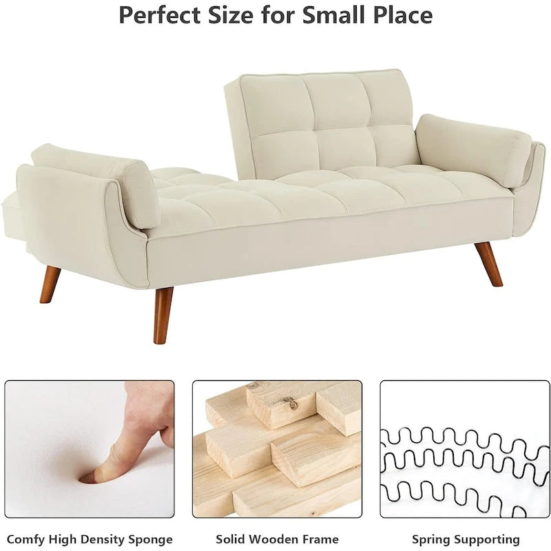 75.39 IN. Futon Sofa Bed, Convertible Upholstered Couch Sleeper with Reclining Sleeper Split Tufted Back