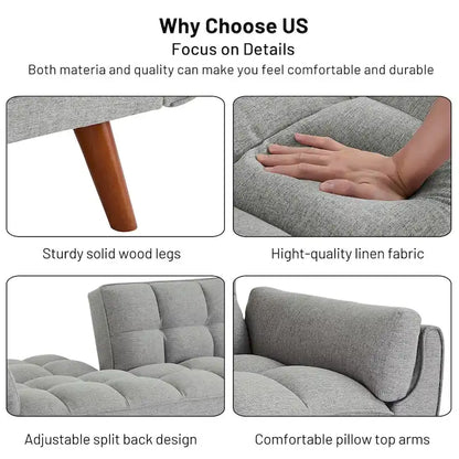 75.39 IN. Futon Sofa Bed, Convertible Upholstered Couch Sleeper with Reclining Sleeper Split Tufted Back