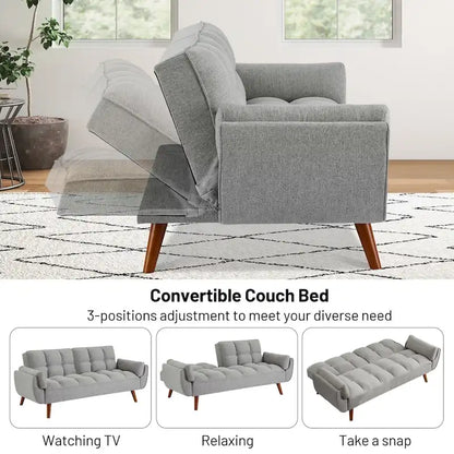 75.39 IN. Futon Sofa Bed, Convertible Upholstered Couch Sleeper with Reclining Sleeper Split Tufted Back