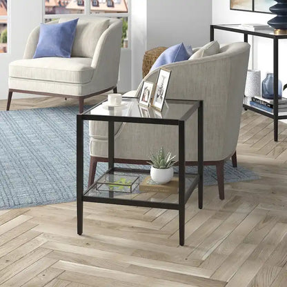 Hera 20 Wide Square Side Table with Clear Shelf