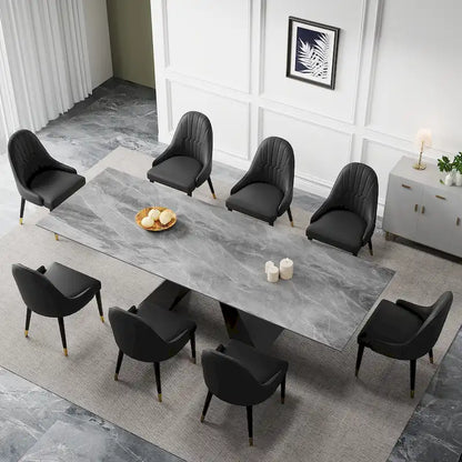 9 - Piece 110.24 Extendable Sintered Stone Dining Table and 8 Leather Chairs Dining Set