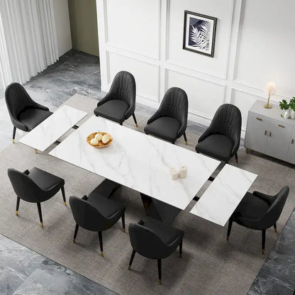 9 - Piece 110.24 Extendable Sintered Stone Dining Table and 8 Leather Chairs Dining Set
