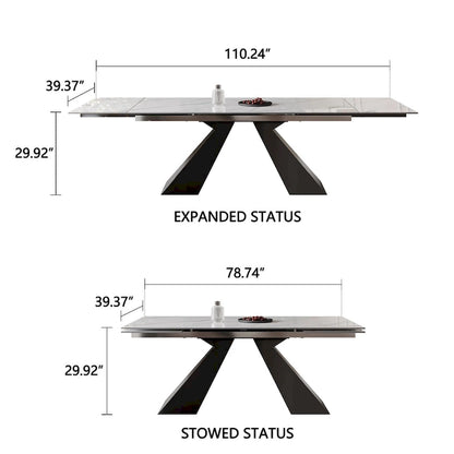 9 - Piece 110.24 Extendable Sintered Stone Dining Table and 8 Leather Chairs Dining Set