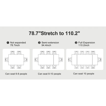 9 - Piece 110.24 Extendable Sintered Stone Dining Table and 8 Leather Chairs Dining Set
