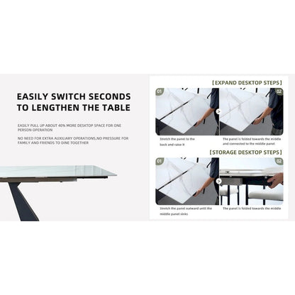 9 - Piece 110.24 Extendable Sintered Stone Dining Table and 8 Leather Chairs Dining Set