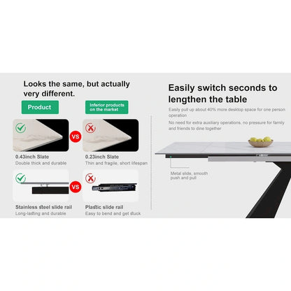 9 - Piece 110.24 Extendable Sintered Stone Dining Table and 8 Leather Chairs Dining Set