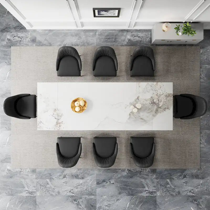 9 - Piece 110.24 Extendable Sintered Stone Dining Table and 8 Leather Chairs Dining Set