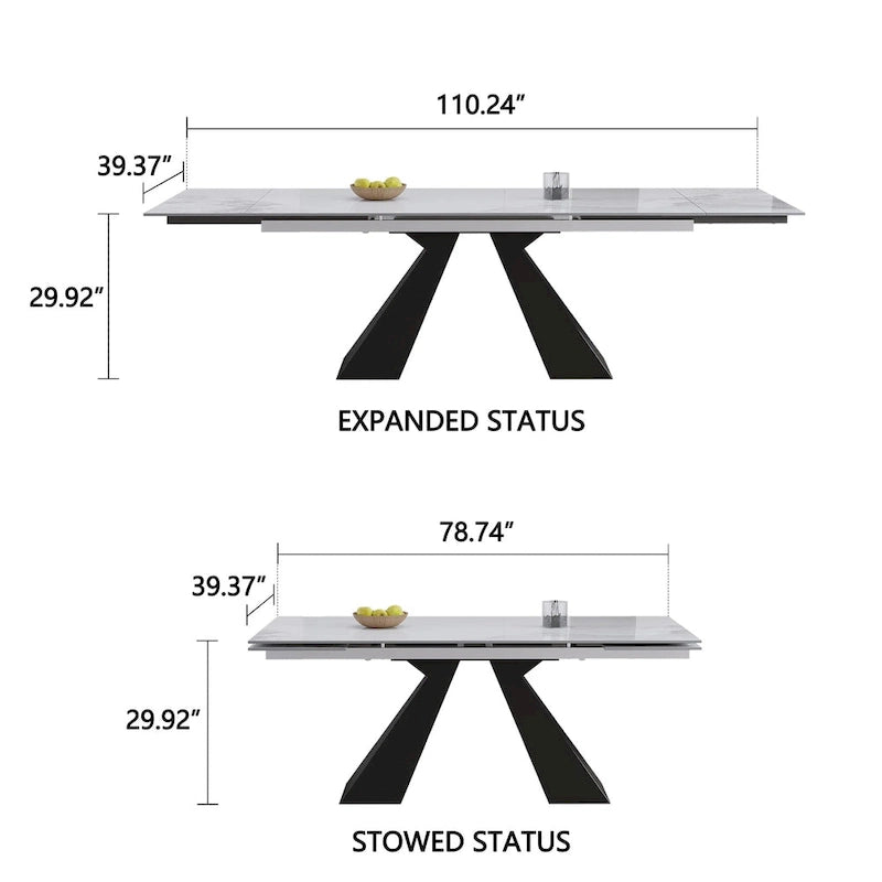 9 - Piece 110.24 Extendable Sintered Stone Dining Table and 8 Leather Chairs Dining Set