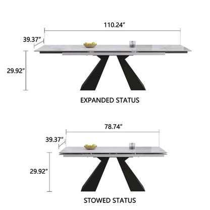 9 - Piece 110.24 Extendable Sintered Stone Dining Table and 8 Leather Chairs Dining Set