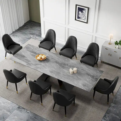 9 - Piece 110.24 Extendable Sintered Stone Dining Table and 8 Leather Chairs Dining Set