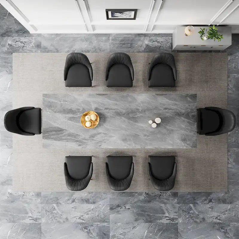 9 - Piece 110.24 Extendable Sintered Stone Dining Table and 8 Leather Chairs Dining Set