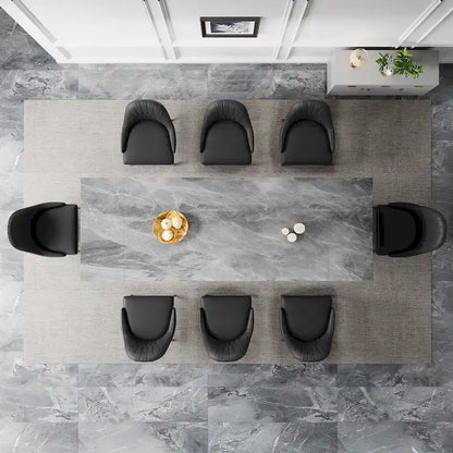 9 - Piece 110.24 Extendable Sintered Stone Dining Table and 8 Leather Chairs Dining Set