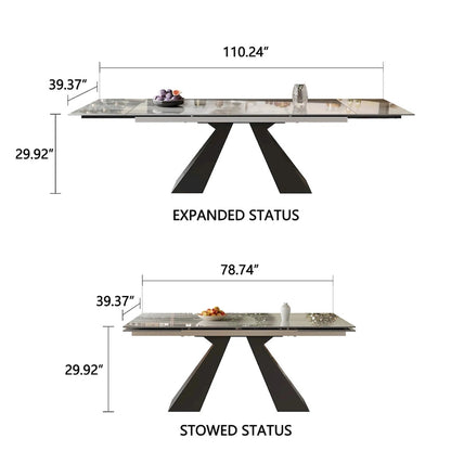 9 - Piece 110.24 Extendable Sintered Stone Dining Table and 8 Leather Chairs Dining Set