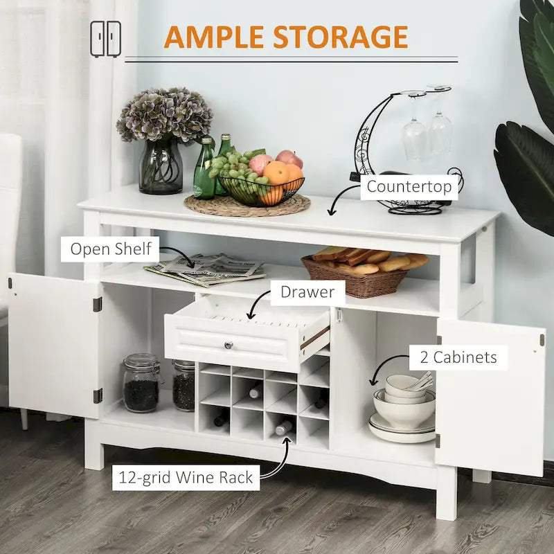 HOMCOM Modern Kitchen Buffet Bar Cabinet Storage with Drawer and 12-Bottle Wine Rack for Living Room - 45.75*15.75*32.5