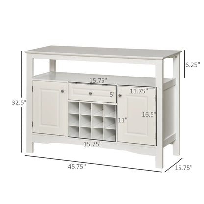 HOMCOM Modern Kitchen Buffet Bar Cabinet Storage with Drawer and 12-Bottle Wine Rack for Living Room - 45.75*15.75*32.5