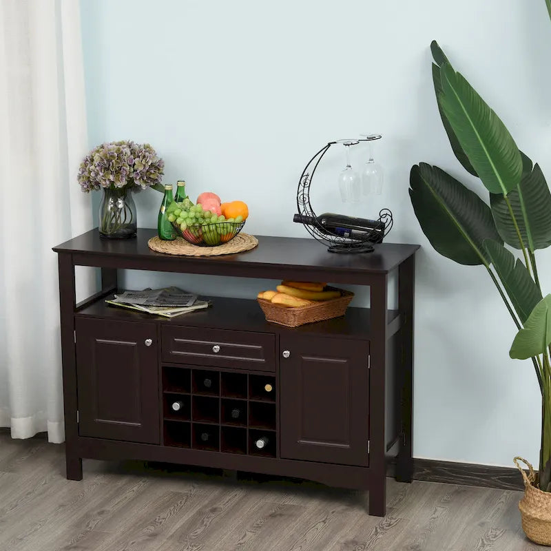 HOMCOM Modern Kitchen Buffet Bar Cabinet Storage with Drawer and 12-Bottle Wine Rack for Living Room - 45.75*15.75*32.5
