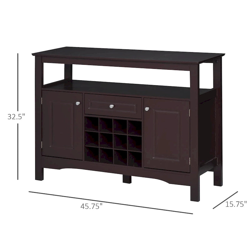 HOMCOM Modern Kitchen Buffet Bar Cabinet Storage with Drawer and 12-Bottle Wine Rack for Living Room - 45.75*15.75*32.5