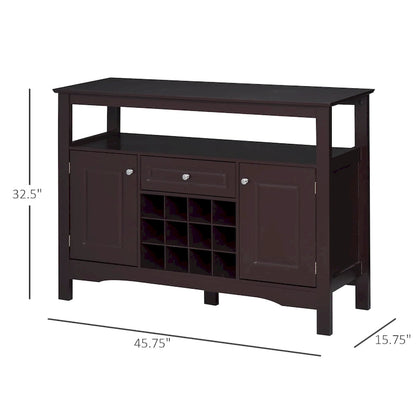 HOMCOM Modern Kitchen Buffet Bar Cabinet Storage with Drawer and 12-Bottle Wine Rack for Living Room - 45.75*15.75*32.5