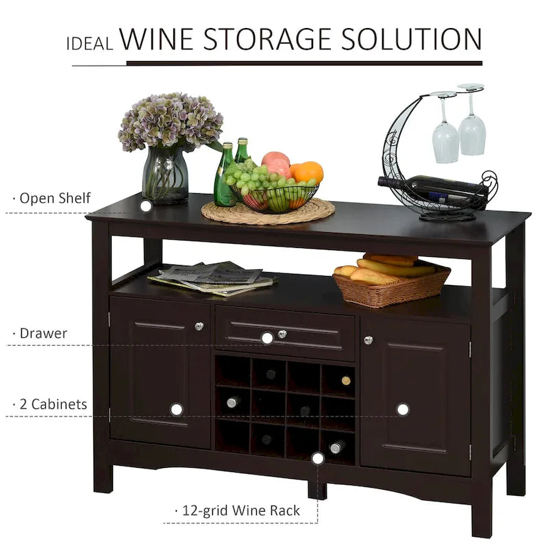 HOMCOM Modern Kitchen Buffet Bar Cabinet Storage with Drawer and 12-Bottle Wine Rack for Living Room - 45.75*15.75*32.5