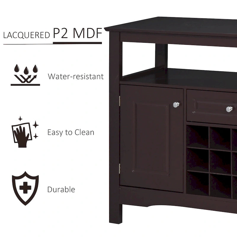 HOMCOM Modern Kitchen Buffet Bar Cabinet Storage with Drawer and 12-Bottle Wine Rack for Living Room - 45.75*15.75*32.5