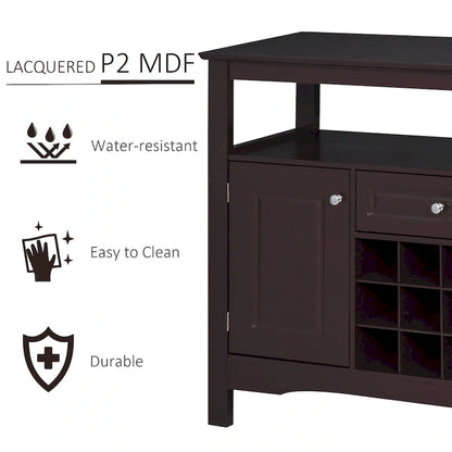 HOMCOM Modern Kitchen Buffet Bar Cabinet Storage with Drawer and 12-Bottle Wine Rack for Living Room - 45.75*15.75*32.5