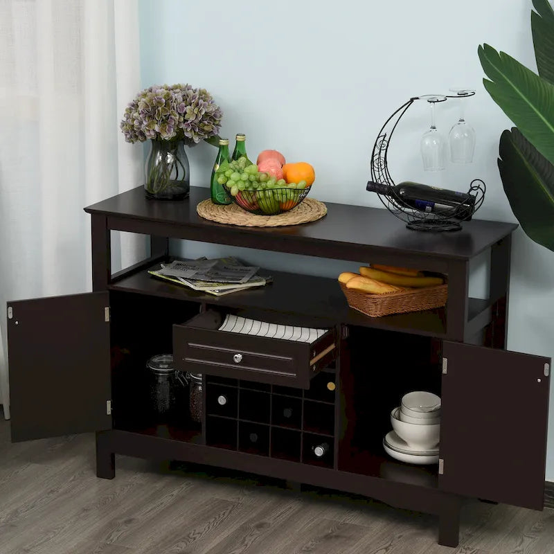 HOMCOM Modern Kitchen Buffet Bar Cabinet Storage with Drawer and 12-Bottle Wine Rack for Living Room - 45.75*15.75*32.5