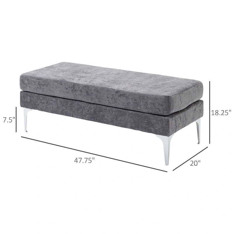 HOMCOM 48 End of Bed Bench, Upholstered Entryway Bench with Double Layer Seat Cushions and Steel Legs, Bedroom Bench, Dark Gray