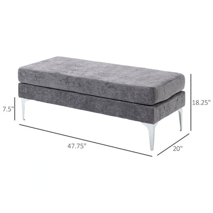 HOMCOM 48 End of Bed Bench, Upholstered Entryway Bench with Double Layer Seat Cushions and Steel Legs, Bedroom Bench, Dark Gray