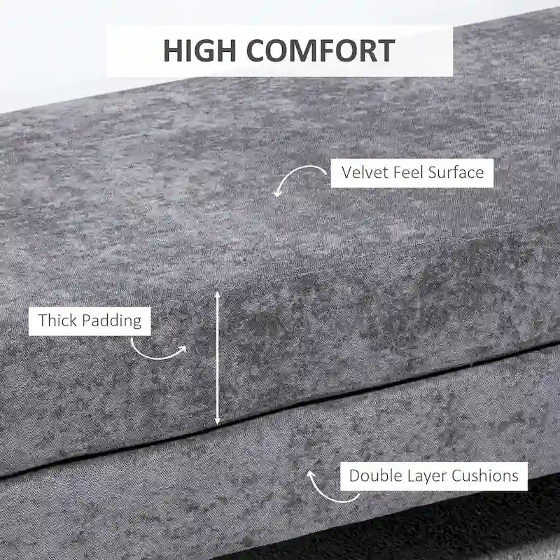 HOMCOM 48 End of Bed Bench, Upholstered Entryway Bench with Double Layer Seat Cushions and Steel Legs, Bedroom Bench, Dark Gray