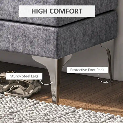 HOMCOM 48 End of Bed Bench, Upholstered Entryway Bench with Double Layer Seat Cushions and Steel Legs, Bedroom Bench, Dark Gray