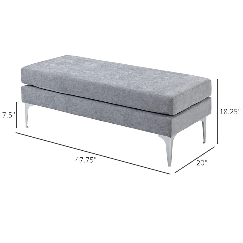HOMCOM 48 End of Bed Bench, Upholstered Entryway Bench with Double Layer Seat Cushions and Steel Legs, Bedroom Bench, Dark Gray