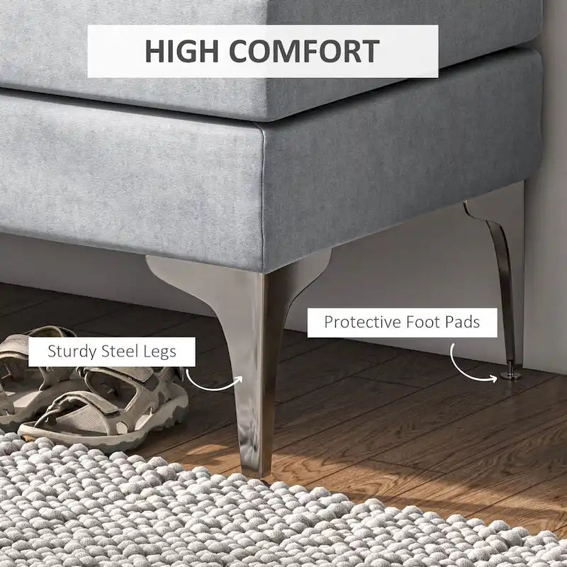 HOMCOM 48 End of Bed Bench, Upholstered Entryway Bench with Double Layer Seat Cushions and Steel Legs, Bedroom Bench, Dark Gray