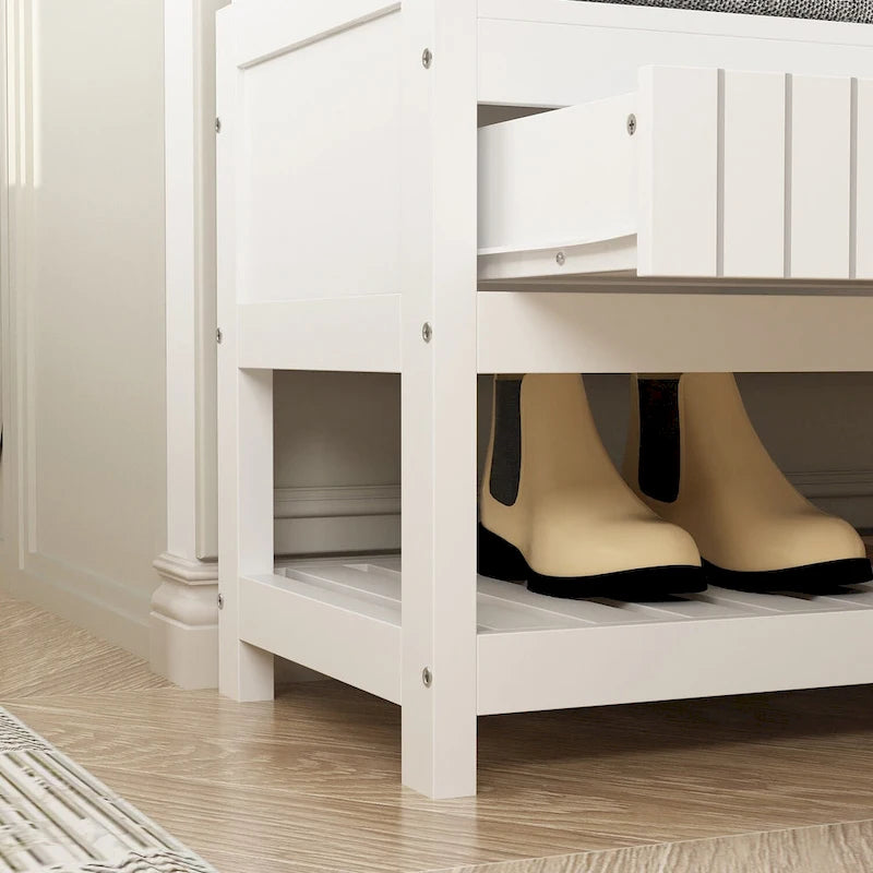 68.5H Hall Tree with Bench and Shoe Storage White/Black/Grey