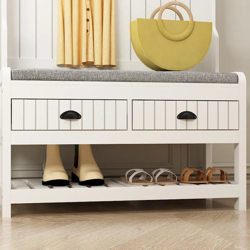 68.5H Hall Tree with Bench and Shoe Storage White/Black/Grey