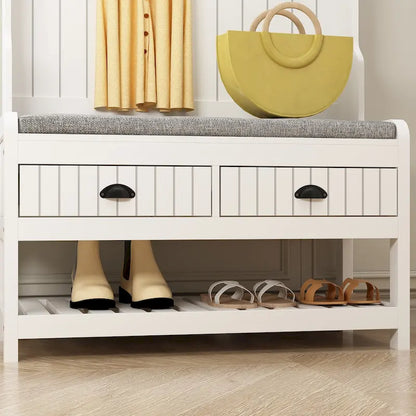 68.5H Hall Tree with Bench and Shoe Storage White/Black/Grey