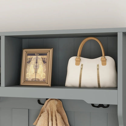 68.5H Hall Tree with Bench and Shoe Storage White/Black/Grey