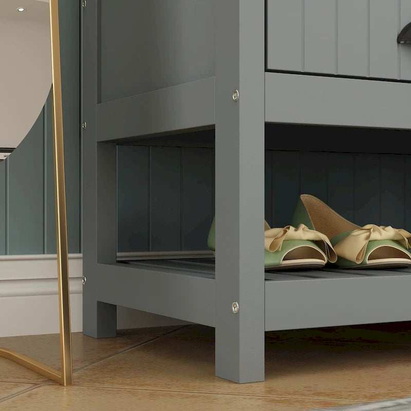 68.5H Hall Tree with Bench and Shoe Storage White/Black/Grey