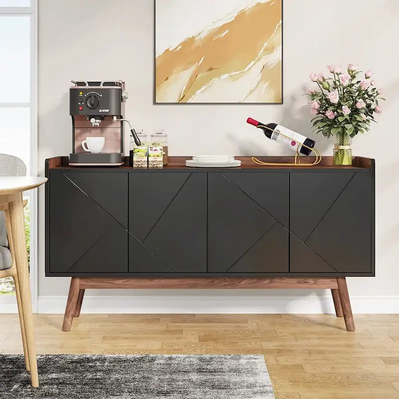 55 inch Buffet Cabinet Kitchen Sideboard Buffet Table Coffee Bar with Storage and Doors for Dining Room Living Room Entryway