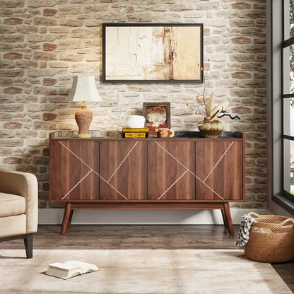 55 inch Buffet Cabinet Kitchen Sideboard Buffet Table Coffee Bar with Storage and Doors for Dining Room Living Room Entryway