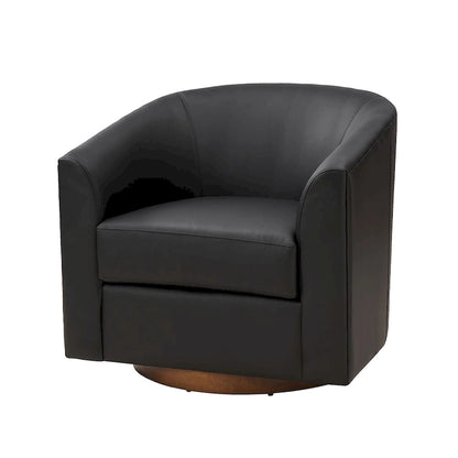 Haley Modern Swivel Barrel Faux Leather Chair with Solid Wood Base by HULALA HOME