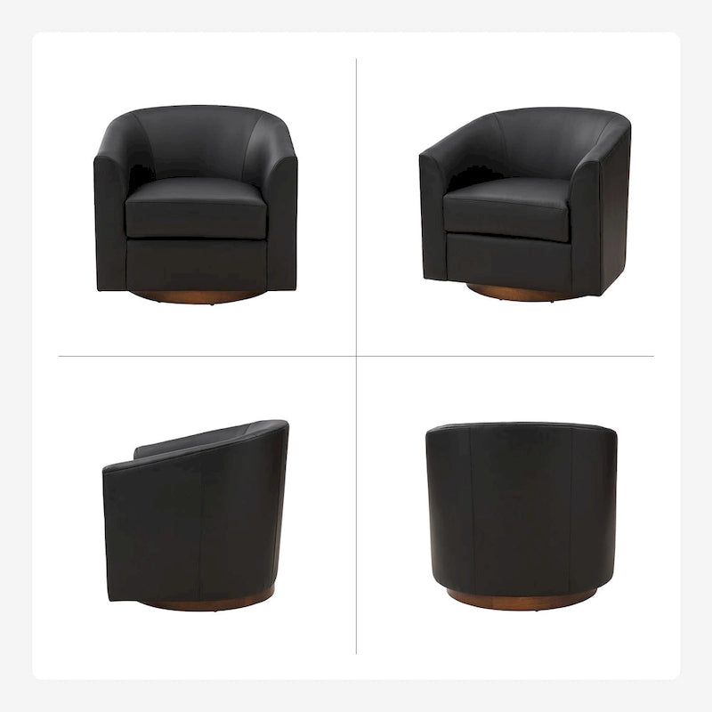 Haley Modern Swivel Barrel Faux Leather Chair with Solid Wood Base by HULALA HOME