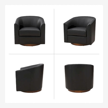 Haley Modern Swivel Barrel Faux Leather Chair with Solid Wood Base by HULALA HOME