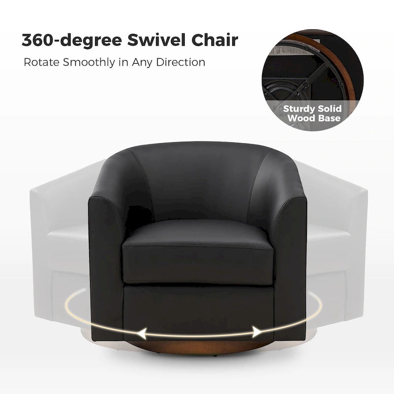 Haley Modern Swivel Barrel Faux Leather Chair with Solid Wood Base by HULALA HOME