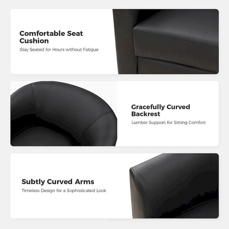 Haley Modern Swivel Barrel Faux Leather Chair with Solid Wood Base by HULALA HOME