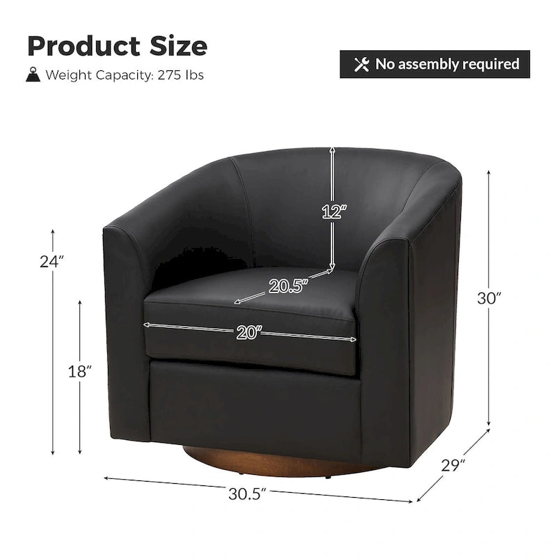 Haley Modern Swivel Barrel Faux Leather Chair with Solid Wood Base by HULALA HOME