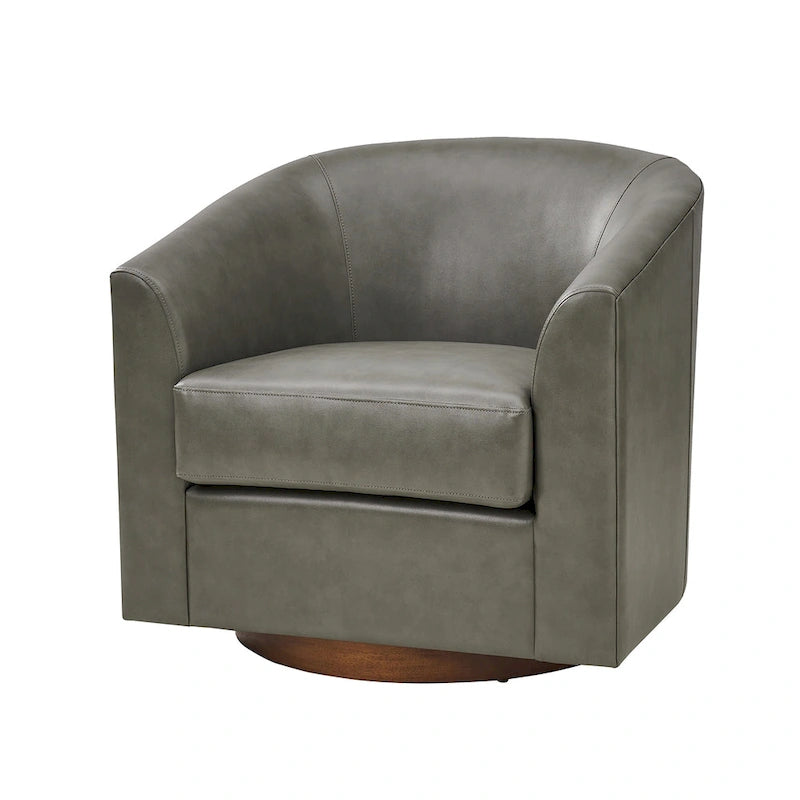 Haley Modern Swivel Barrel Faux Leather Chair with Solid Wood Base by HULALA HOME