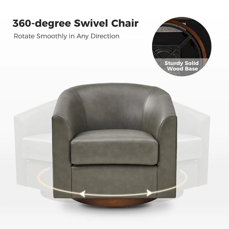 Haley Modern Swivel Barrel Faux Leather Chair with Solid Wood Base by HULALA HOME
