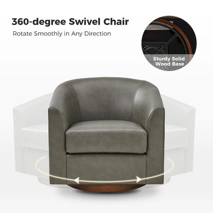 Haley Modern Swivel Barrel Faux Leather Chair with Solid Wood Base by HULALA HOME