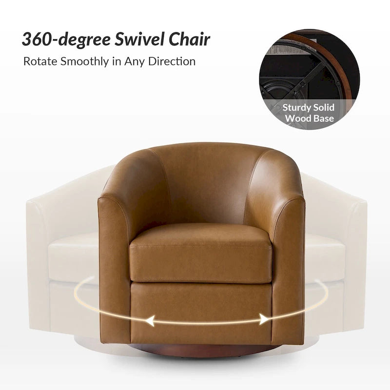 Haley Modern Swivel Barrel Faux Leather Chair with Solid Wood Base by HULALA HOME